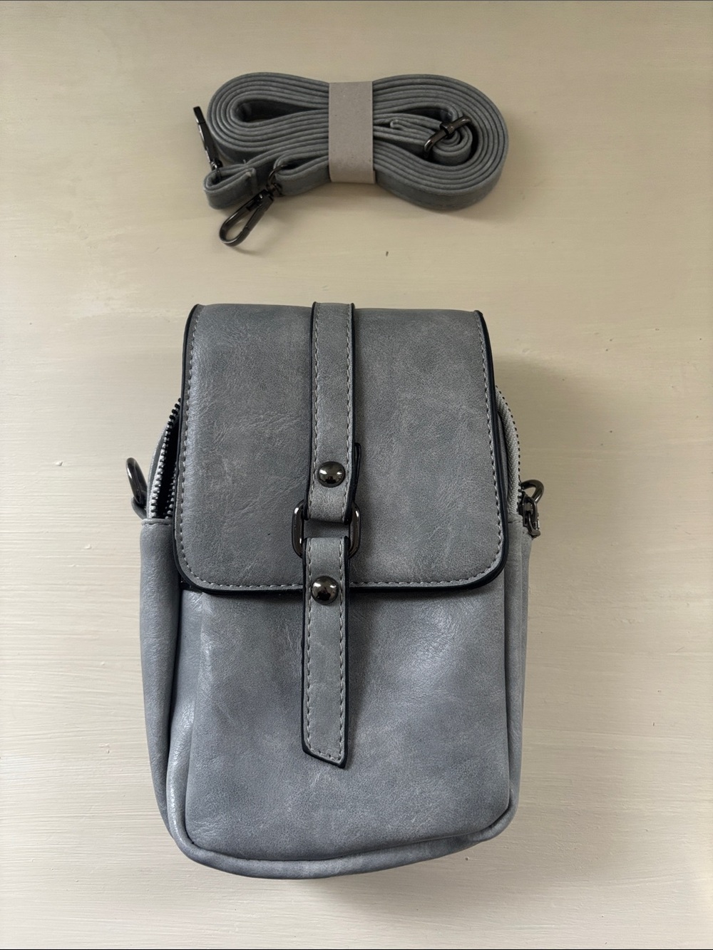 Crossbody Bag Purse Handbag Grey Faux Leather New